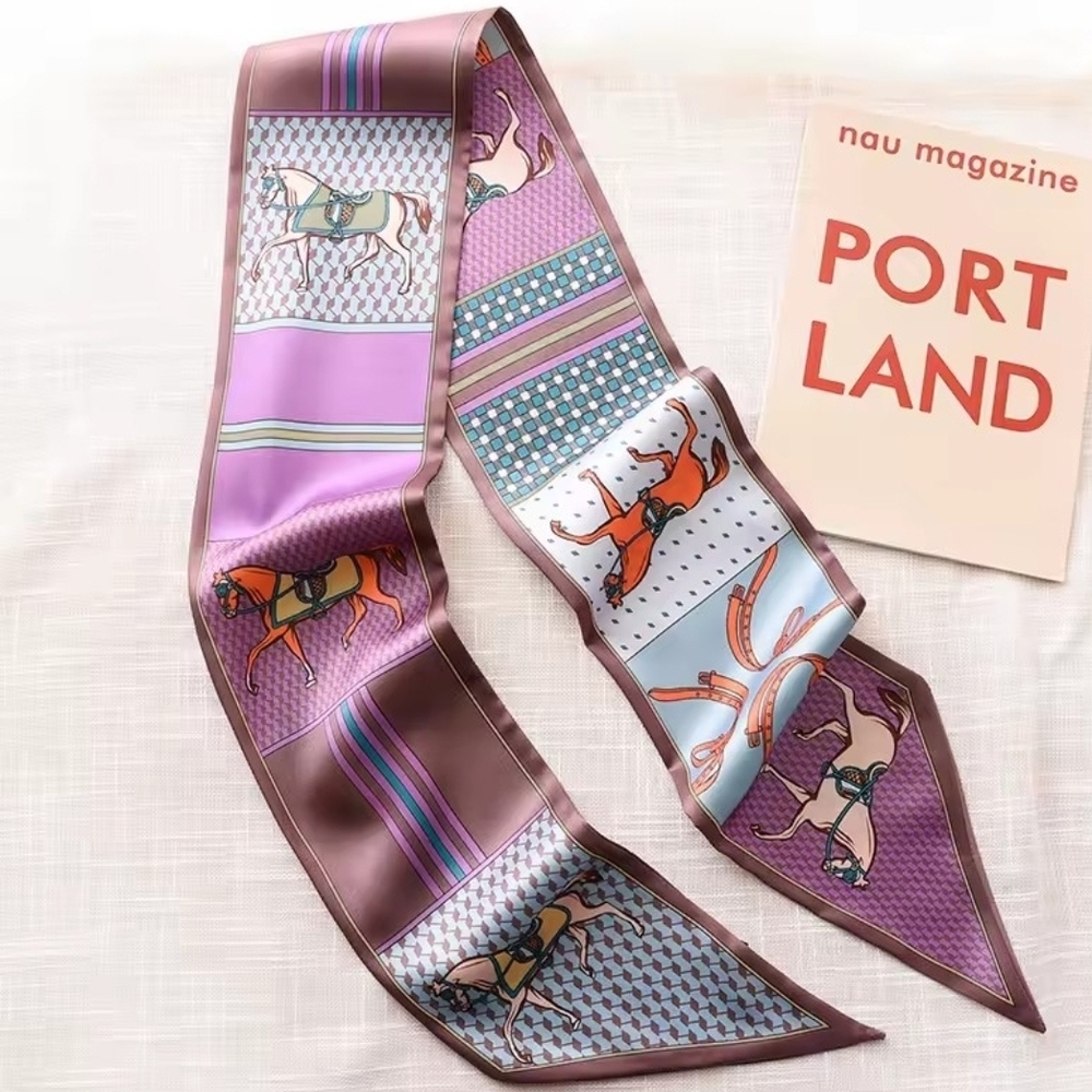 Purple and Blue Equestrian Silk Scarf Bag Twilly